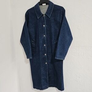 VTG 90's Avon Fashions Sz M/L Denim Trench Coat Button Down Jean Jacket Western